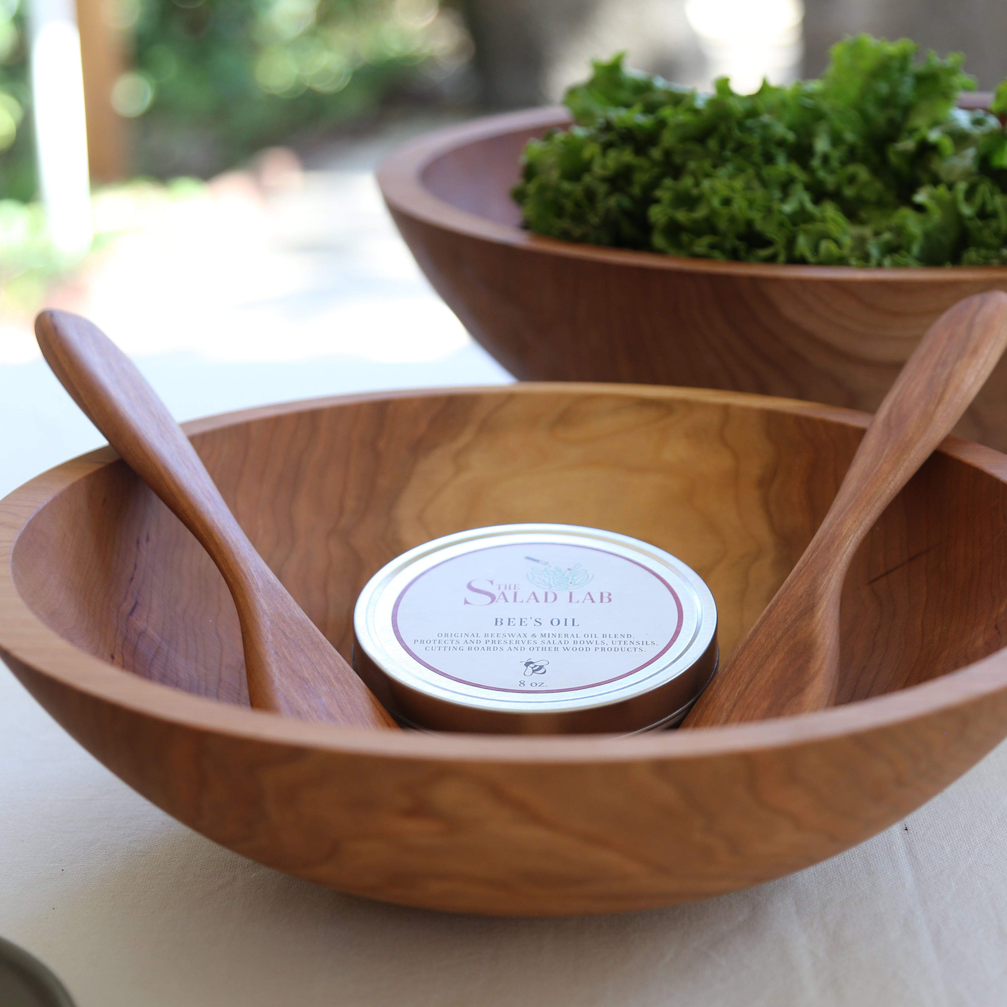 The Salad Lab 15 inch Cherry Bowl Set with Tossers & Bees Oil