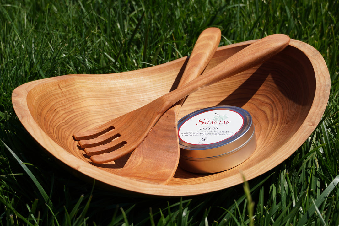 The Salad Lab 15" Live Edge Cherry Oval Bowl Set