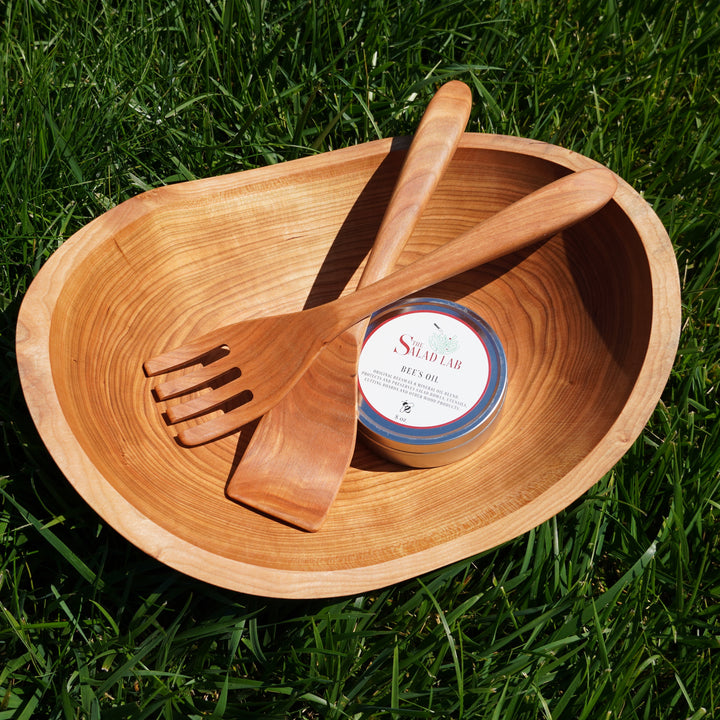 The Salad Lab 15" Live Edge Cherry Oval Bowl Set