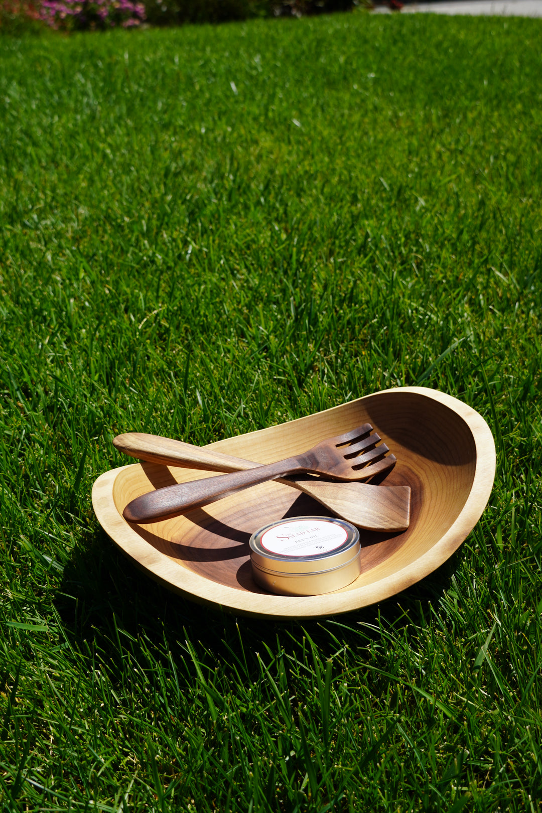 The Salad Lab 15" Oval Live Edge Walnut Bowl Set