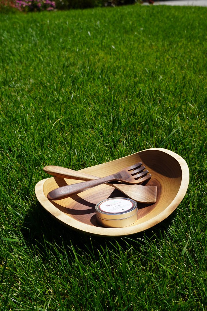 The Salad Lab 15" Oval Live Edge Walnut Bowl Set