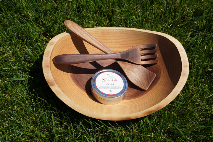 The Salad Lab 15" Oval Live Edge Walnut Bowl Set
