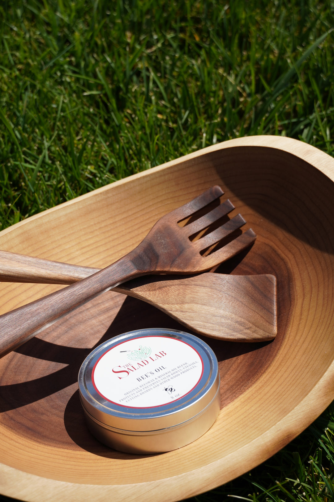 The Salad Lab 15" Oval Live Edge Walnut Bowl Set