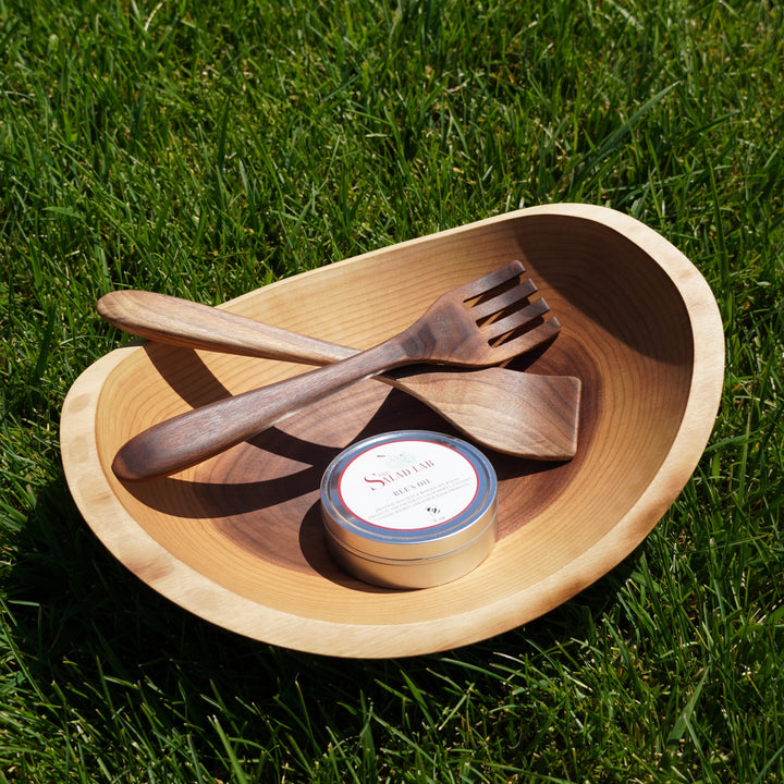The Salad Lab 15" Oval Live Edge Walnut Bowl Set